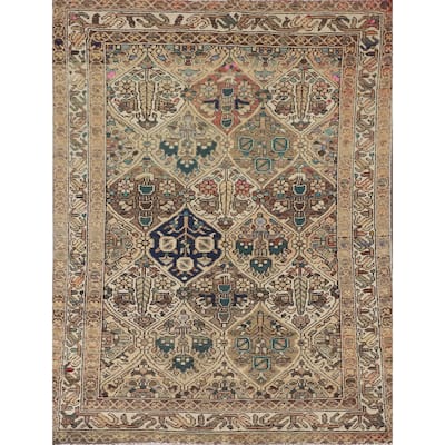 Garden Design Beige Bakhtiari Persian Vintage Rug Handmade Wool Carpet - 3'10"x 5'1"