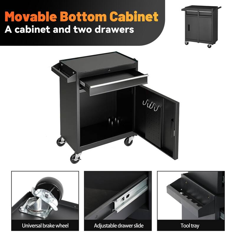 5-Drawer Rolling Tool Chest W/Wheels, Detachable Top Tool Box With Liners And Locking System, Heavy Duty Steel Tool Cart