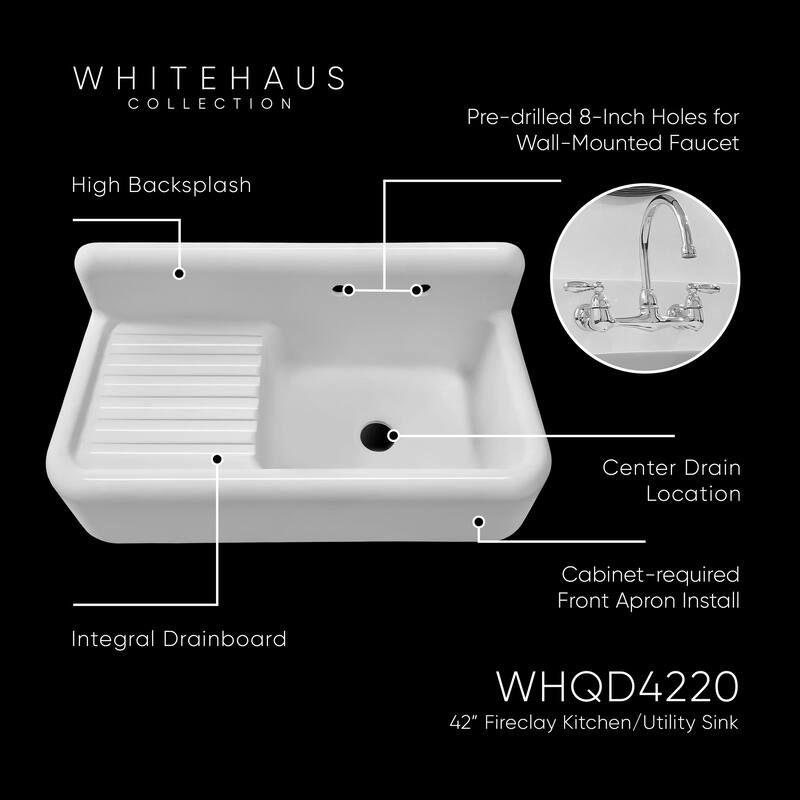 Whitehaus 42" Single Bowl Fireclay Kitchen Or Utility Front Apron Sink