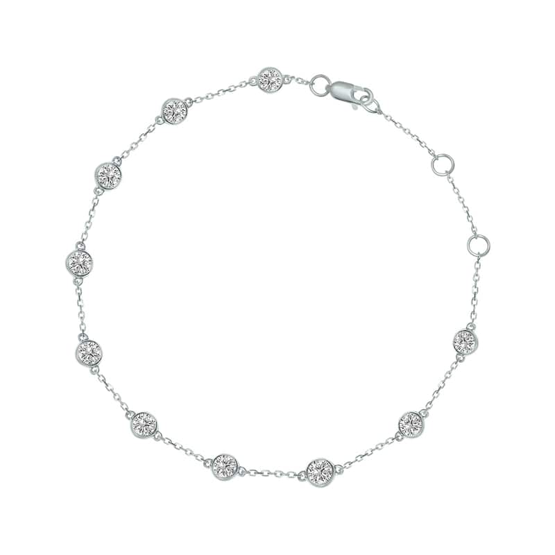 Marquee 1 Carat TW Bezel Set Lab Grown Diamond Station Bracelet in 14K White Gold