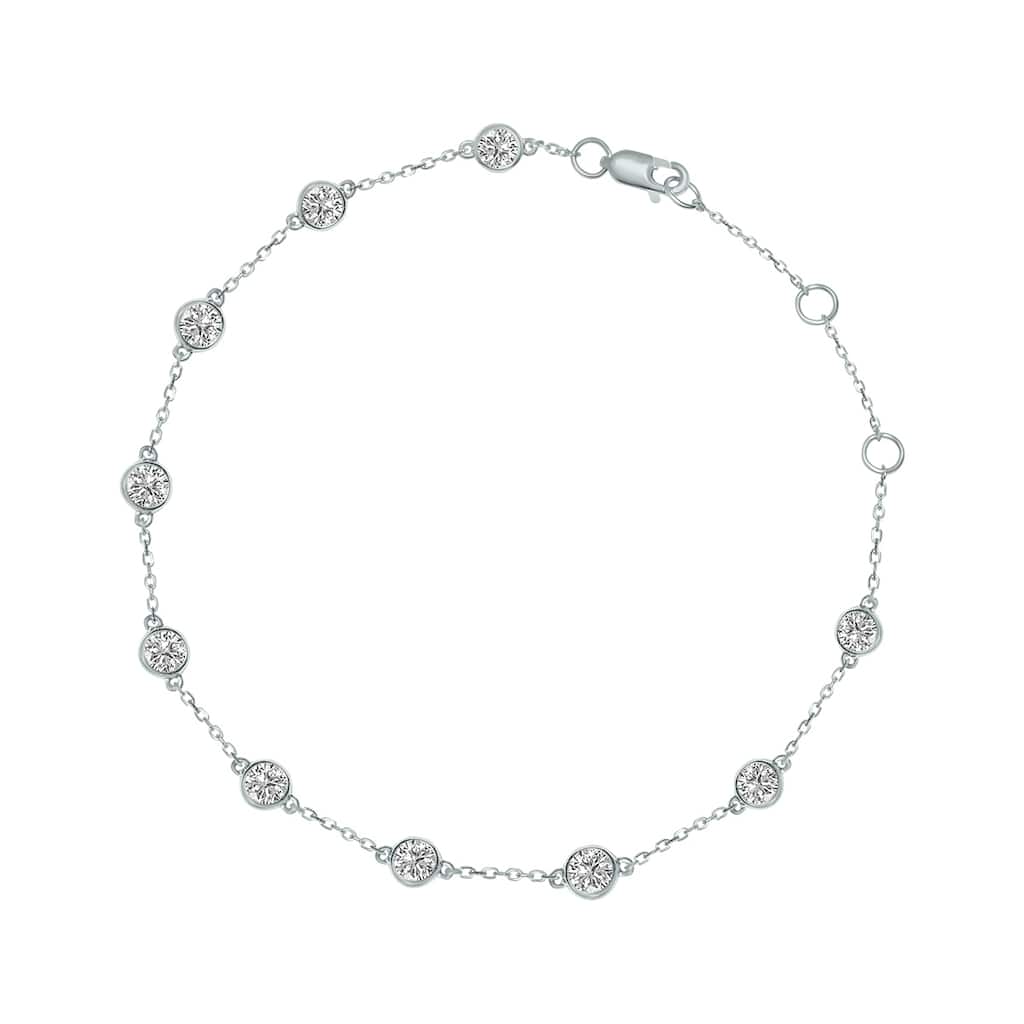Marquee 1 Carat TW Bezel Set Lab Grown Diamond Station Bracelet in 14K White Gold