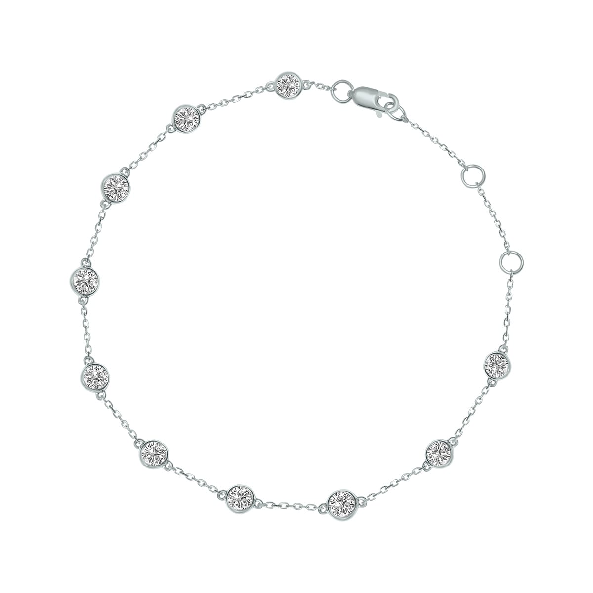 Marquee 1 Carat TW Bezel Set Lab Grown Diamond Station Bracelet in 14K White Gold