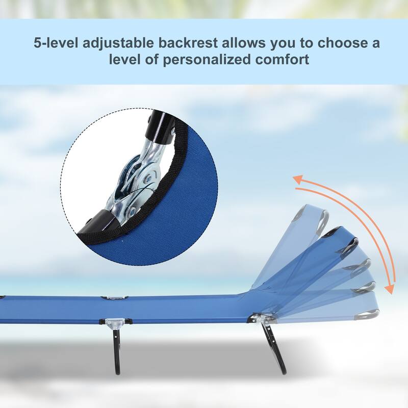 Foldable Outdoor Lounge Chair Camping Tanning Chair with 5-Position Adjustable Backrest for Beach Pool Patio