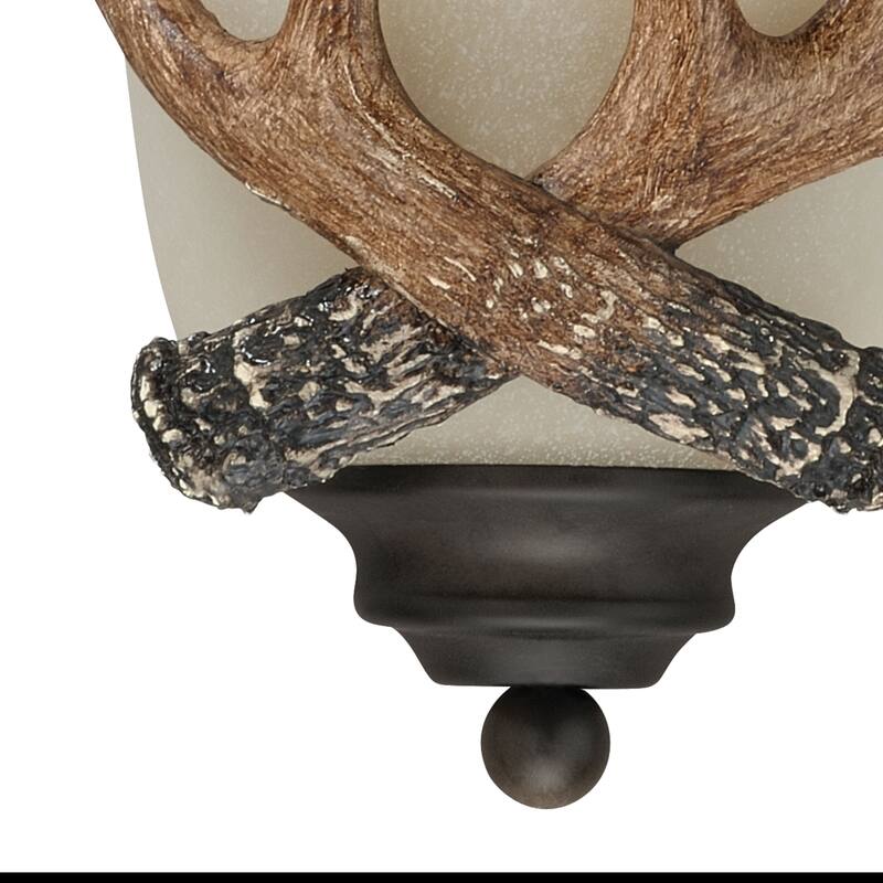 Yoho 1 Light Bronze Rustic Antler Flush Wall Sconce Cream Glass - 9-in W x 10-in H x 5.5-in D