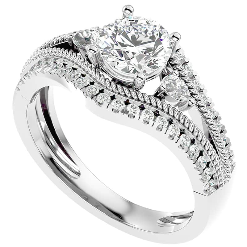 1 1/3Ct Diamond & Moissanite Designed Accent Engagement Ring in Gold