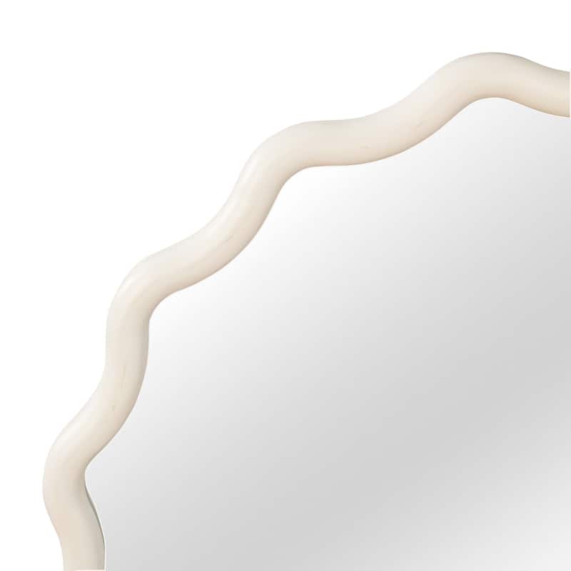 White Wavy Round Solid Wood Decorative Mirror - Bedroom, Bathroom, Living Room, Entryway