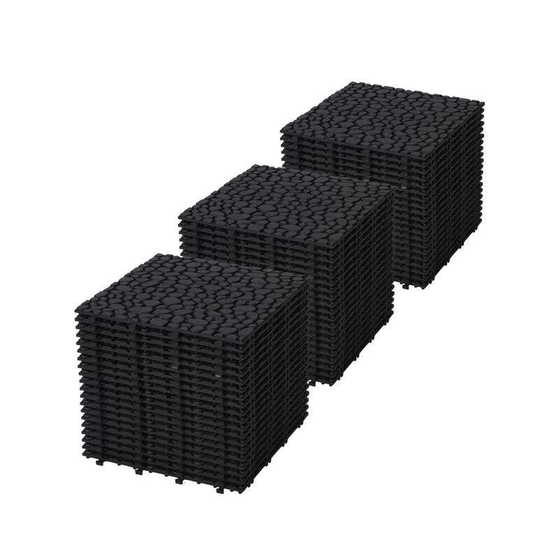 12x12 Inch Black Interlocking Deck Tiles – Waterproof, Anti-Slip, Pebble Pattern for Outdoor/Indoor Use