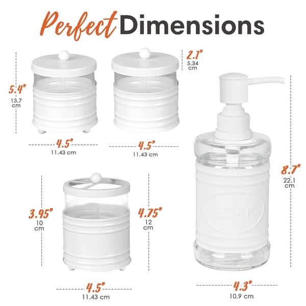 dimension image slide 0 of 2, Autumn Alley Farmhouse Glass & Metal Bathroom Accessories Set 4 PCS - Soap Dispenser, Toothbrush Holder, 2 Apothecary Jars