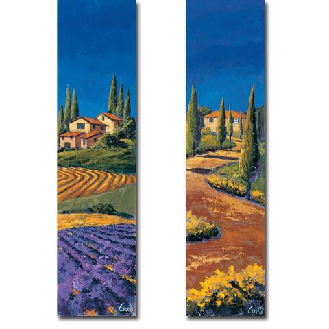 Farmhouse In Cypresses & Road on the Knoll by Corallo 2-pc Gallery Wrapped Canvas Giclee Set (32 in x 8 in Ea. Canvas in Set)