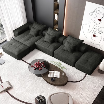 Modern 6 PCS DIY Combination Tufted Modular Sofa with 6 Pillows