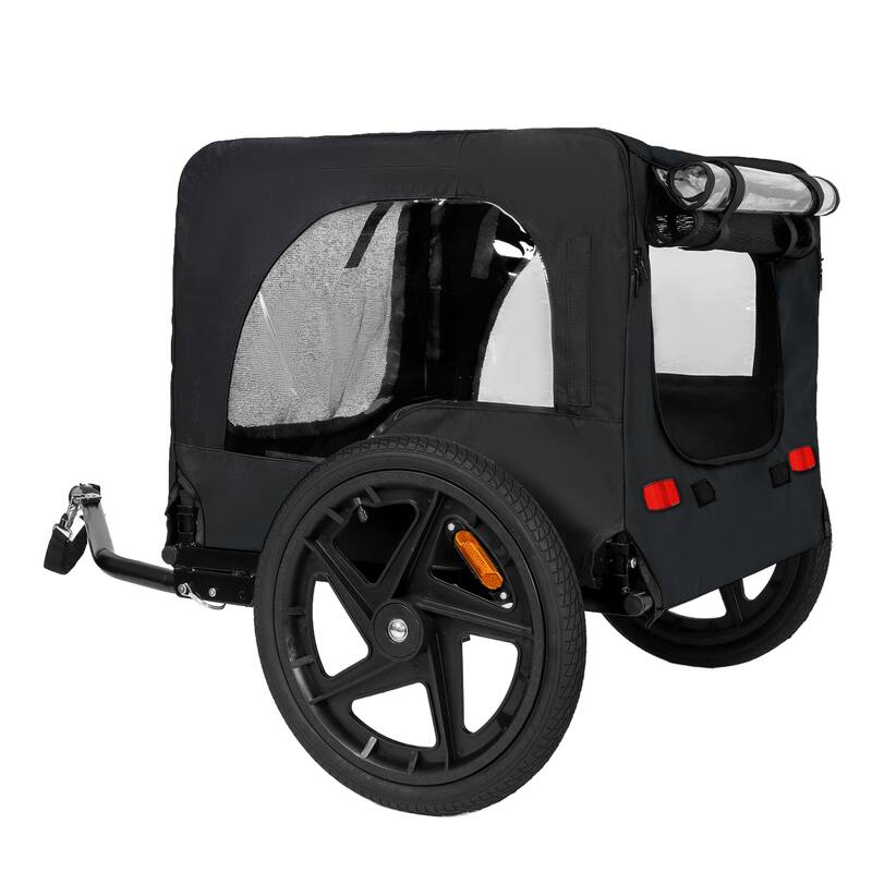 Outdoor Heavy Duty Collapsible Pet Bike Trailer with 16-Inch All-Terrain Wheels & Universal Hitch, Foldable Carrier Cart