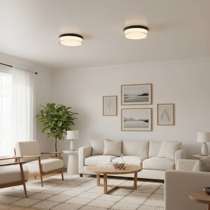 9 Inch LED Flush Mount Light Acrylic Diffuser Dimmable 1500 Lumens - Black