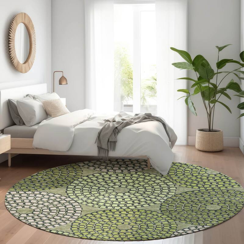 Premium Washable Super Soft Mosaic Colosseum Mayfield Rug - Olive - 8' x 8'
