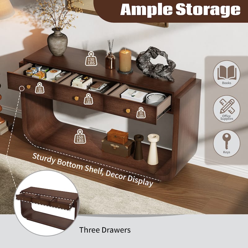 Christopher Knight Home - Alderwood Paulownia Veneer 3 Drawers Console Table with Curved Legs and Ample Storage