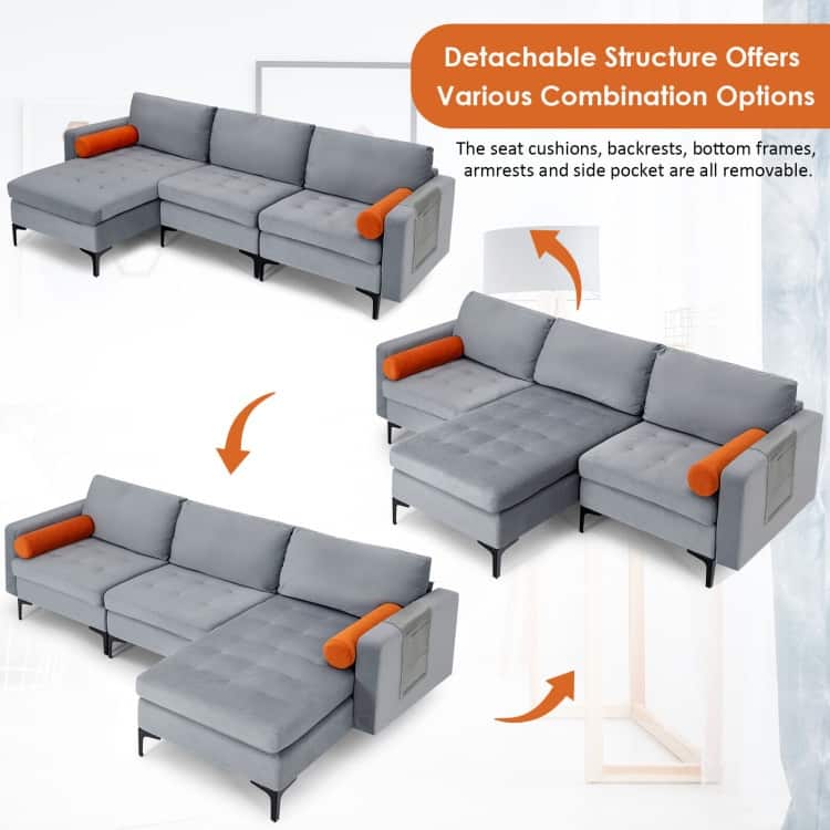 Modular L-shaped 3-Seat Sectional Sofa with Reversible Chaise and 2 USB Ports - 97" x 51" x 31.5" (L x W x H)