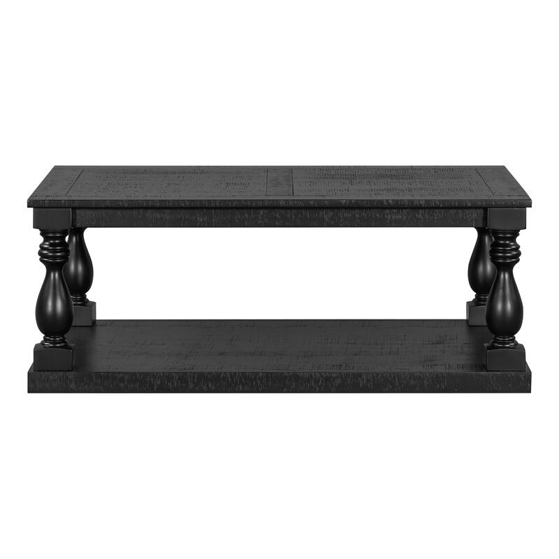 2-Tier Storage Coffee Tables with Vase Column Legs,Antique Wood Coffee Table Farmhouse 45" Rectangular Center Table