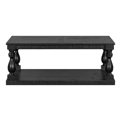 45.2*28.3 Inch Vintage Coffee Table with Bottom Shelf, Solid Wood Vase Column Legs