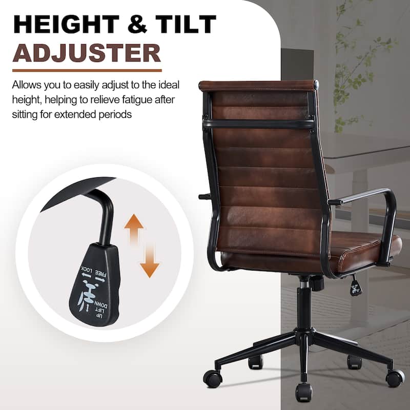 Ergonomic Office Chair Full-Grain Leather with Lumbar Support