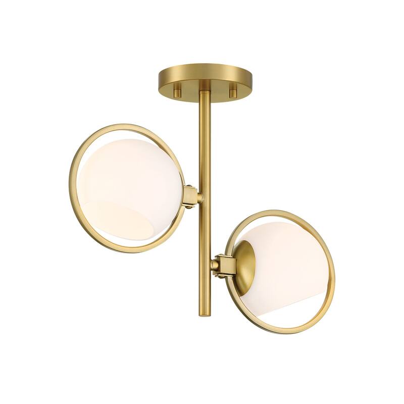 Teatro 14.75 in. 2-Light Brushed Gold Modern Semi Flush Mount Light