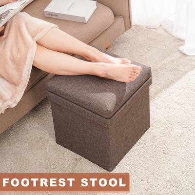 Brown Fabric Foldable Storage Ottoman