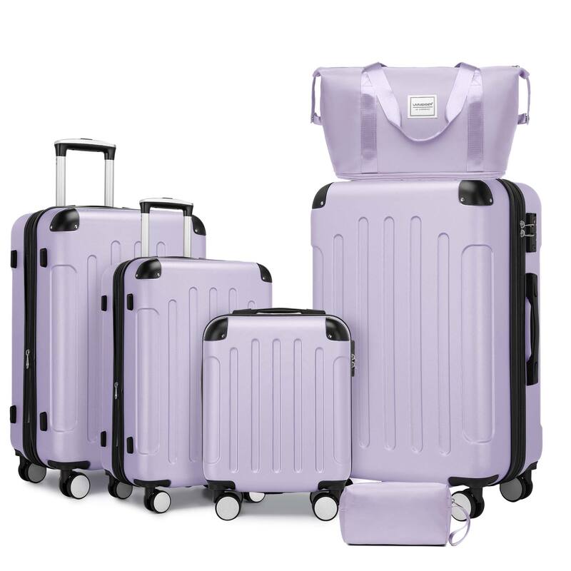6-Piece, Luggage Sets, Hard-Shell Expandable Luggage with Travel Bag, Spinner Wheels and Combination Lock, for Boarding Travel - Purple