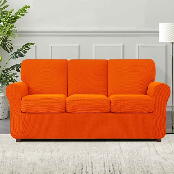 slide 2 of 85, Subrtex 7-Piece Stretch Sofa Slipcover Sets with 3 Backrest Cushion Covers and 3 Seat Cushion Covers Orange