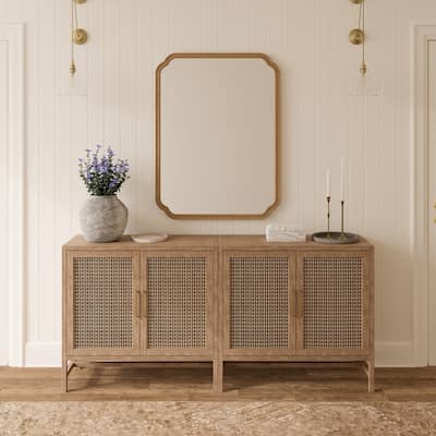 Decorative Scalloped Corner Rectangle Farmhouse Style Wall Mirror
