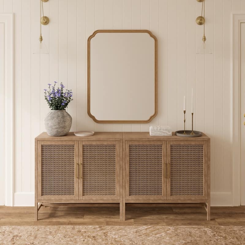Decorative Scalloped Corner Rectangle Farmhouse Style Wall Mirror