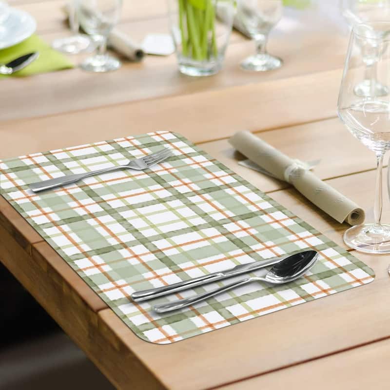 Farmhouse Fall 4 Pack Reversible Easy Care Flexible Plastic Placemats Made in The USA BPA Free PVC Free Easily Wipes Clean