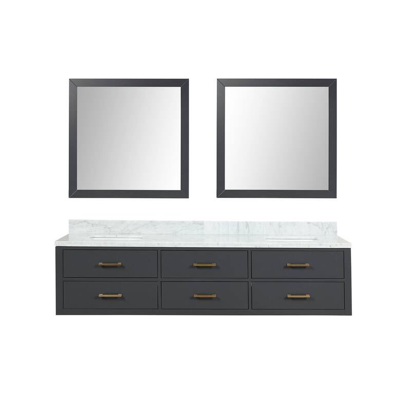 Lexora Castor Double Bath Vanity, Carrara Marble Top, and Mirrors - 80 Inch - Black