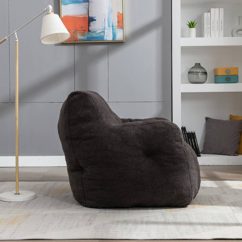 Anmytek Plush Comfy Tufted Teddy Fabric Foam Bean Bag Chair for Living Room Bedroom