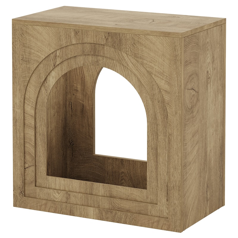 Square End Table, 2-Tier Accent Side Table with Open Shelf, Arched Nightstand for Living Room, Bedroom