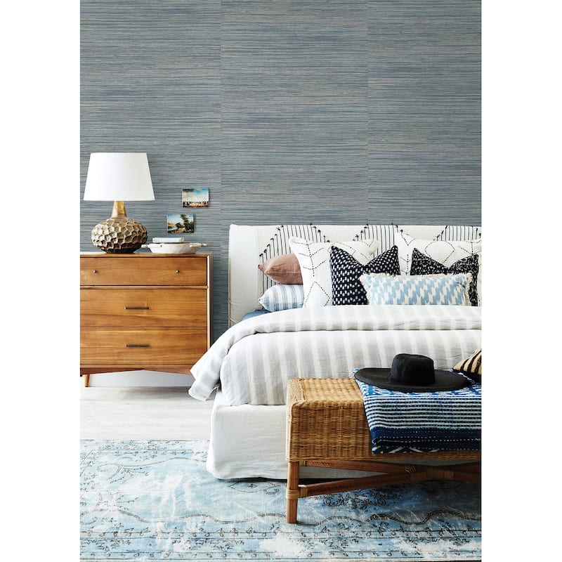 A-Street Prints Pattaya Blue Grasscloth Wallpaper