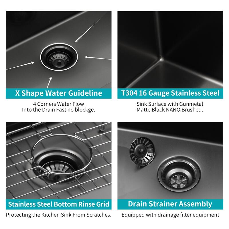 Drop in Kitchen Sink Gunmetal Black Topmount 16 Gauge Deep Single Bowl