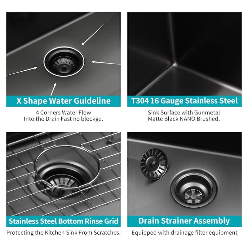 Stainless Steel Apron Front Kitchen Sink Gunmetal Black 16 Gauge 10 Inch Deep Single Bowl