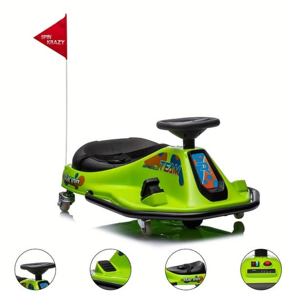 slide 2 of 5, 24V Ride-On Electric Drift Kart, Racing Car, High/Low Speed Switch and Simplified Drift System (Green) Green body + black seat