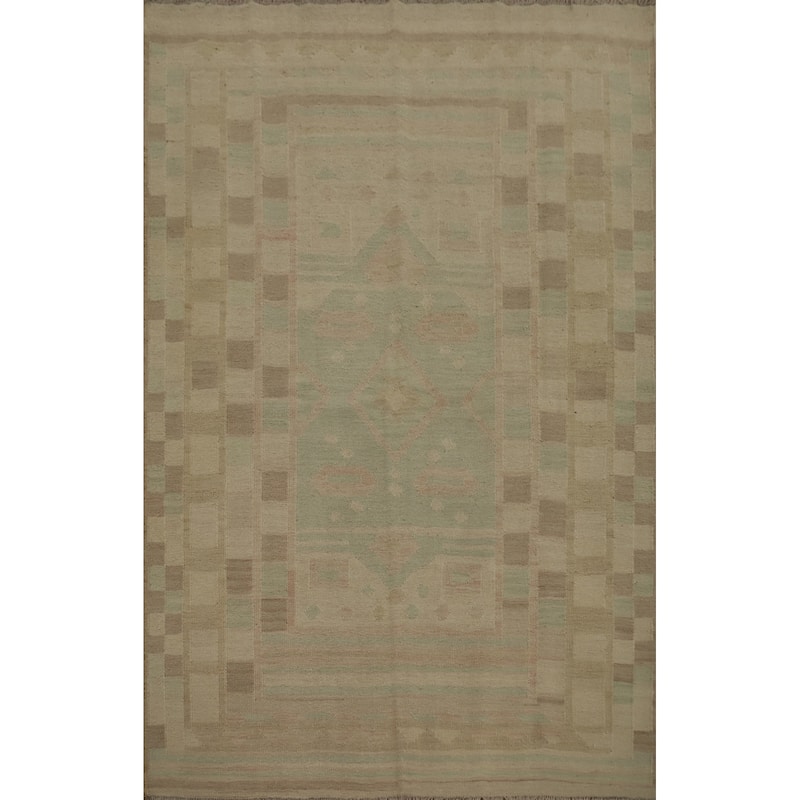 Hand Woven Oriental 100% Wool Carpet Southwestern Tribal Green Kilim Area Rug - 6' 4'' X 4' 9''