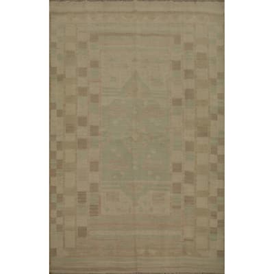 Hand Woven Oriental 100% Wool Carpet Southwestern Tribal Green Kilim Area Rug - 6' 4'' X 4' 9''