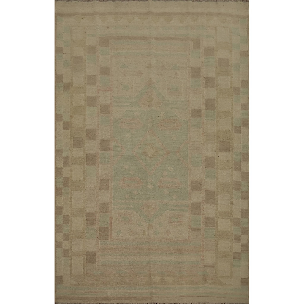 Hand Woven Oriental 100% Wool Carpet Southwestern Tribal Green Kilim Area Rug - 6' 4'' X 4' 9''