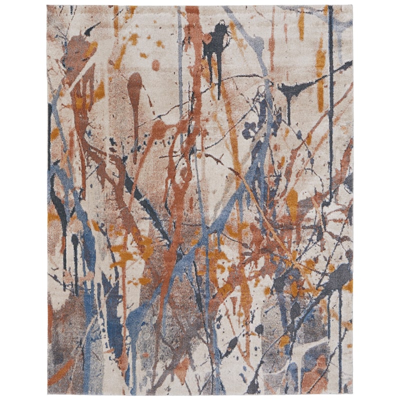 Odera R39MP Watercolor Modern Area Rug - 8' x 10' - Blue/Orange/Gray