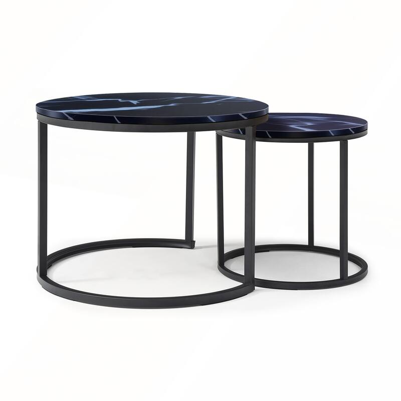 Set 2 Nesting Coffee Tables with Black Top and Frame