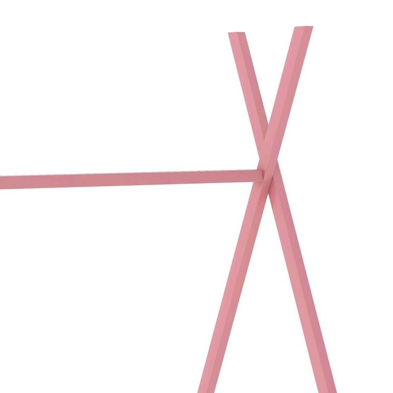 Metal Twin Size House Platform bed with Triangle Structure, Pink