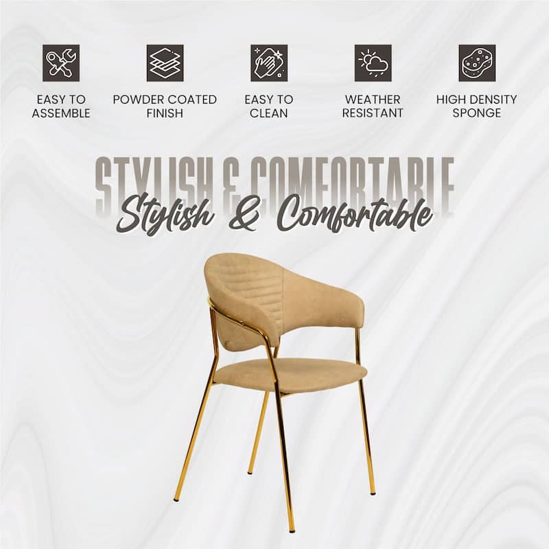 LeisureMod Bella Modern Mid-Century Leather/Velvet Dining Chair in Gold Stainless Steel Armchair for Home & Kitchen Banquet
