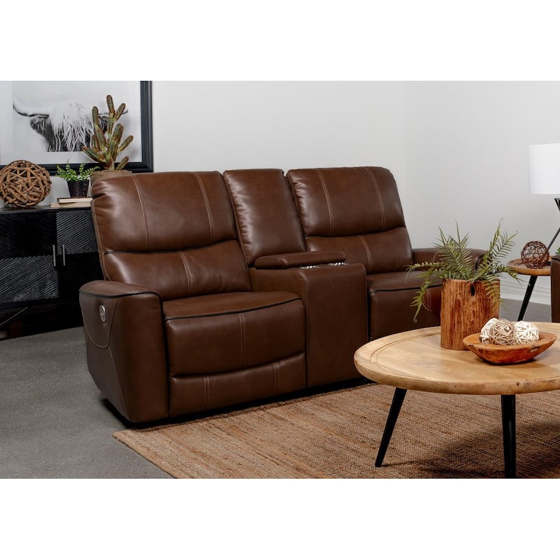 Denson Upholstered Power Reclining Loveseat with Console - Brown