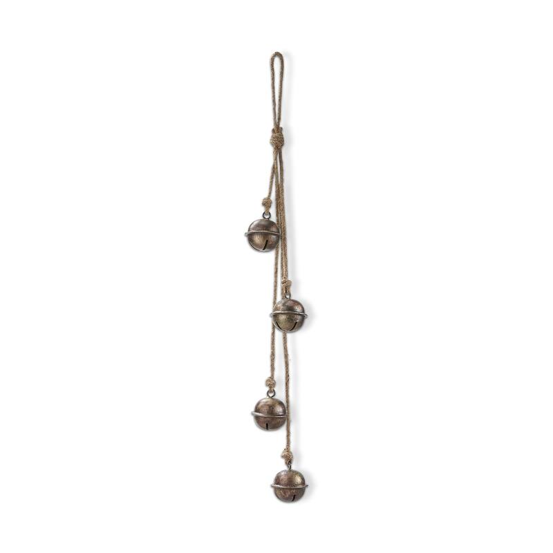 Sleigh Bell and Jute Rope Swag Decorative Bells for Christmas Antique Brass Gold 25 in H x 2.3 in L x 2.3 in W