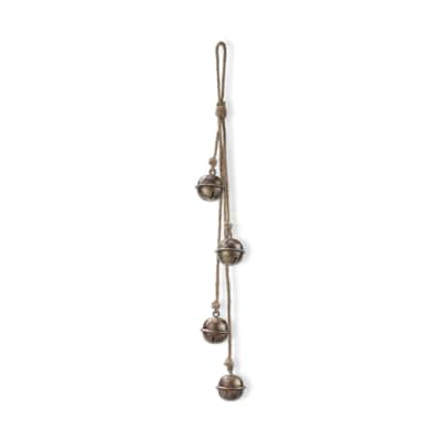Sleigh Bell and Jute Rope Swag Decorative Bells for Christmas Antique Brass Gold 25 in H x 2.3 in L x 2.3 in W