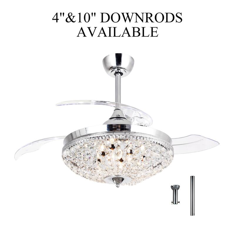 42" Modern Chrome 6-light Chandelier Crystal Ceiling Fan with Remote