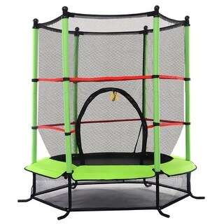 Green 55" Round Exercise Jumping Trampoline w/ Safety Pad - 55" x 64" (D x H)
