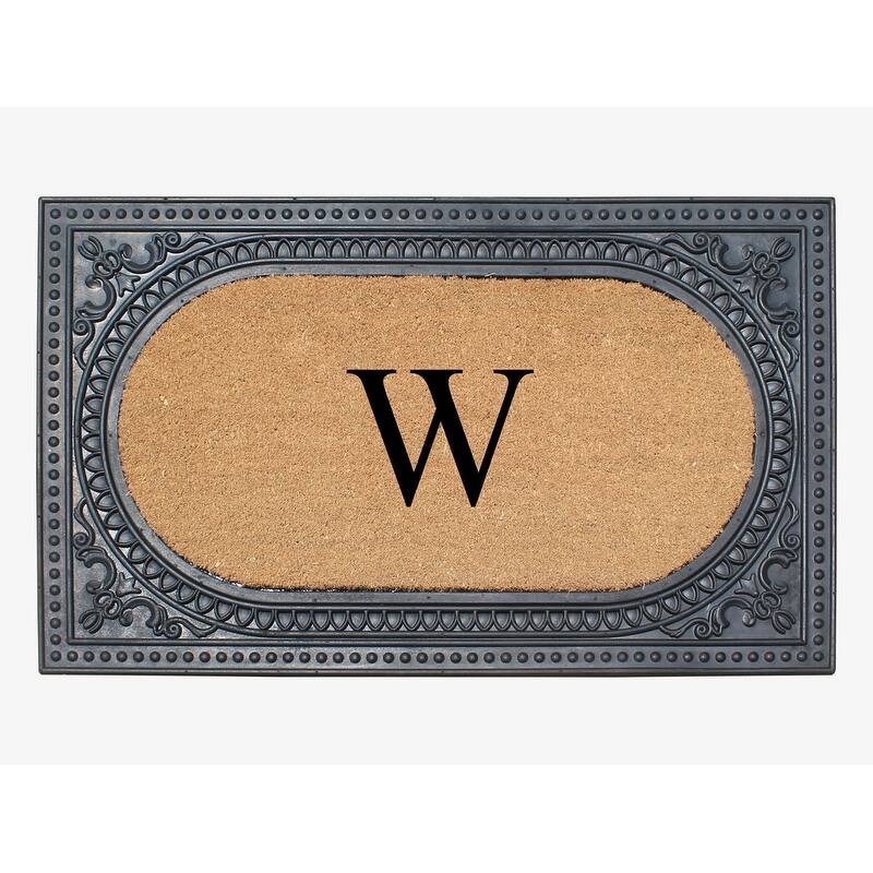 A1HC First Impression Carson Rubber and Coir 24" X 39", Heavy Duty, Easy to Clean Outdoor Monogrammed Doormat - Black - Monogrammed W