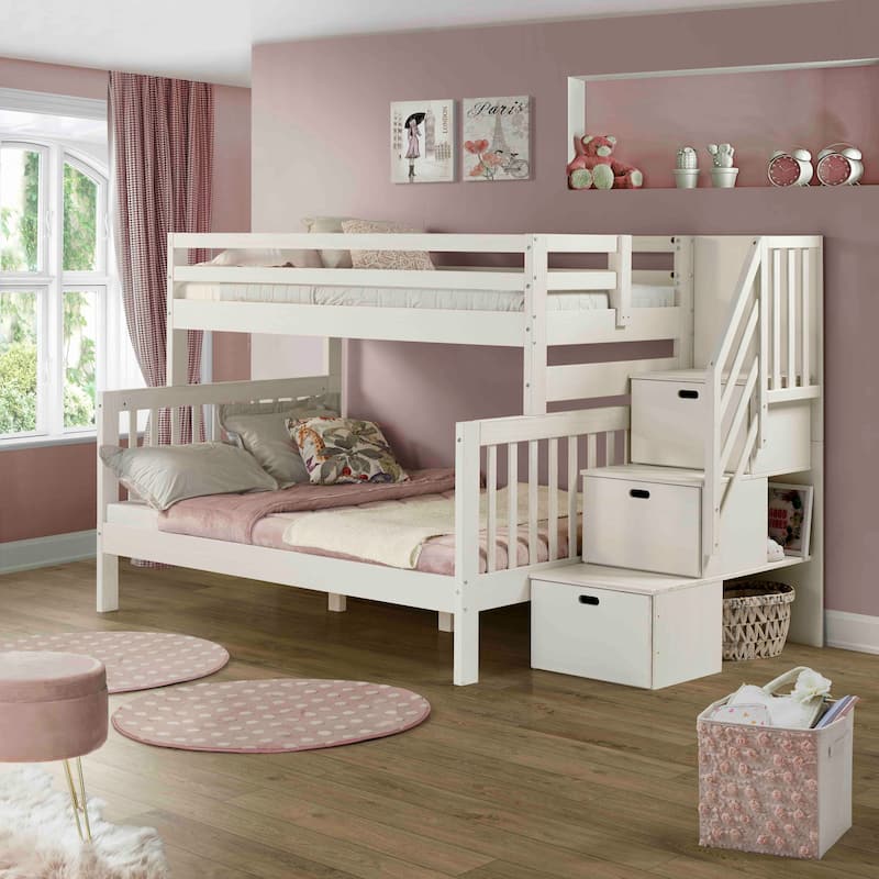 Acadia Twin-over-Full Solid Wood Bunk Bed with Staircase